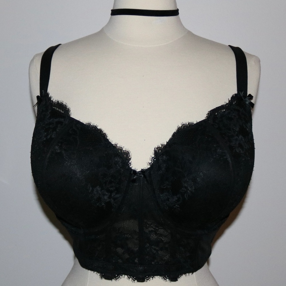 Black lace corset bra with bows